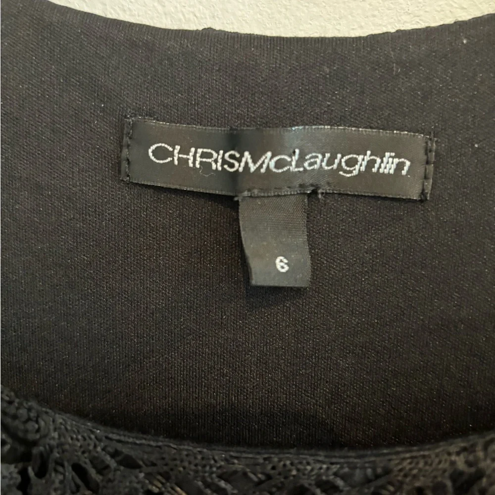 Chris McLaughlin Black Solid Lace 3/4 Sleeve Midi Dress Size 6
